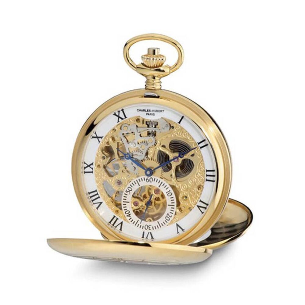 Charles Hubert IP-plated Open Heart 53mm Case Pocket Watch